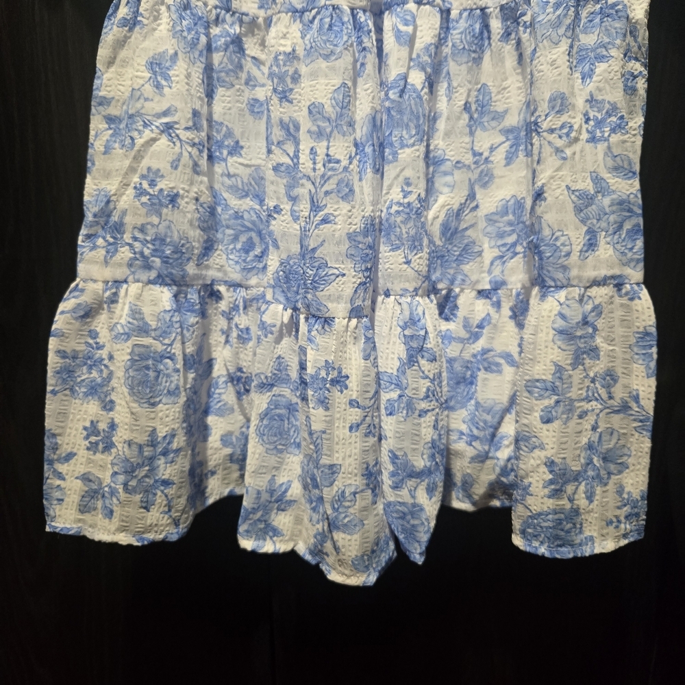 Trixxi Blue and White Floral Mini Dress Puff Sleeve Lined Size Small - Picture 5 of 9